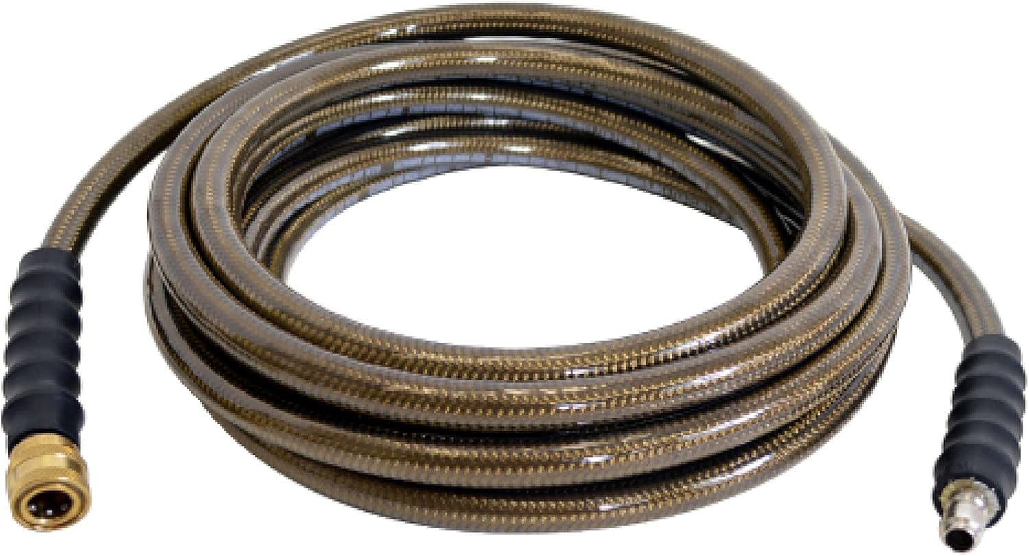 SIMpSON hose stretched out beside measuring tape showing 50ft length for extended reach