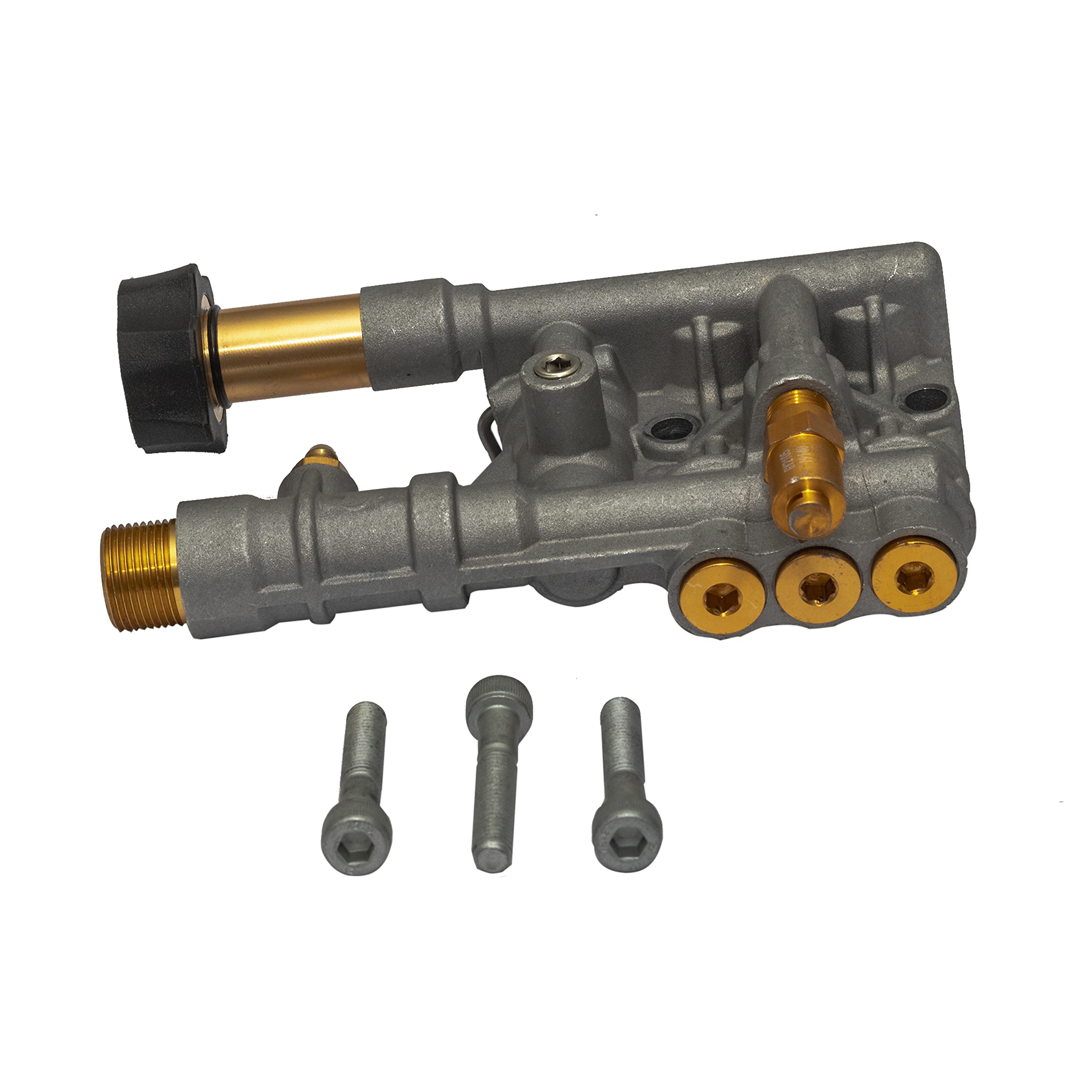 SIMPSON manifold installed on axial cam pump demonstrating direct-fit repair benefit