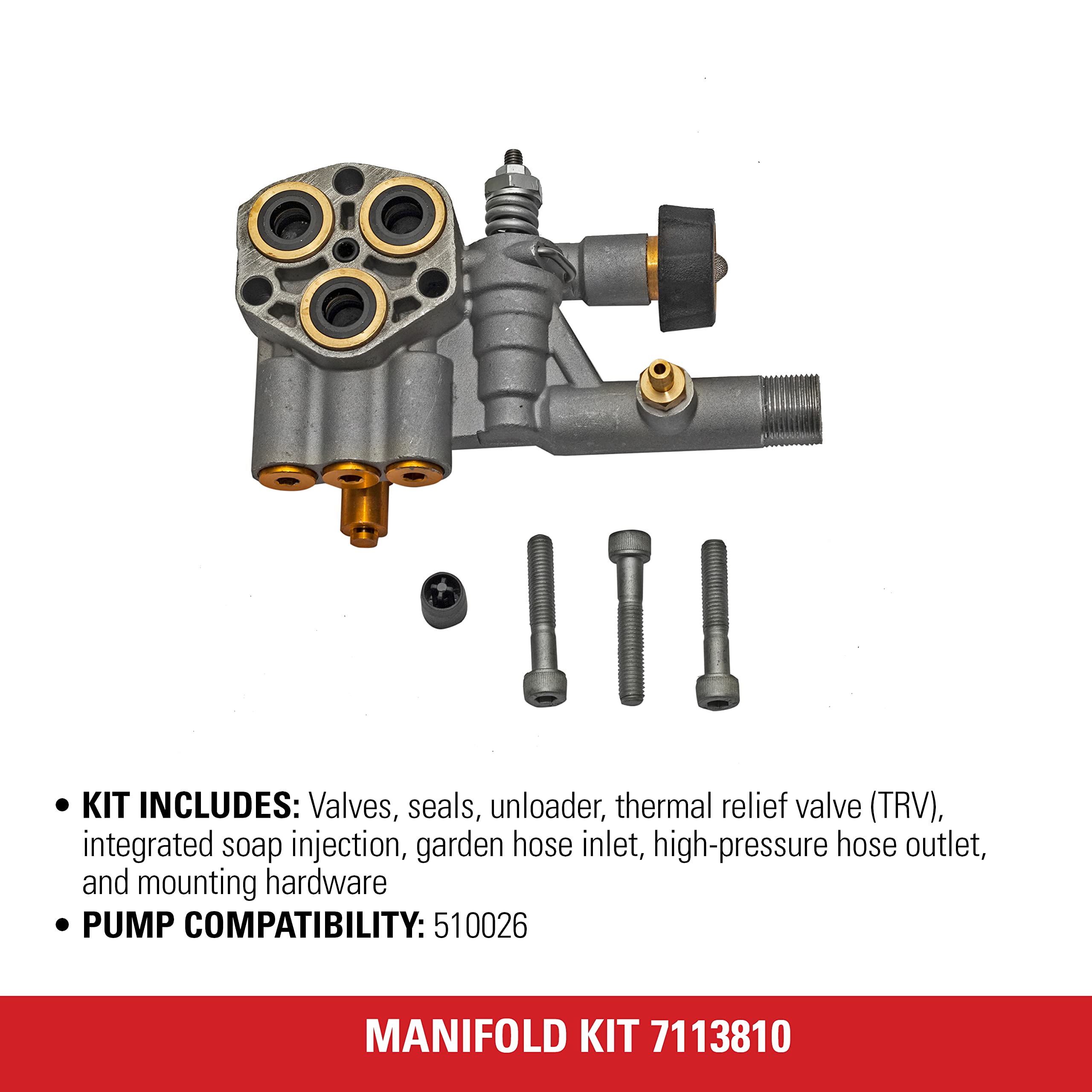 SIMSPON manifold mounted on a pump illustrating correct fit and restored pressure performance