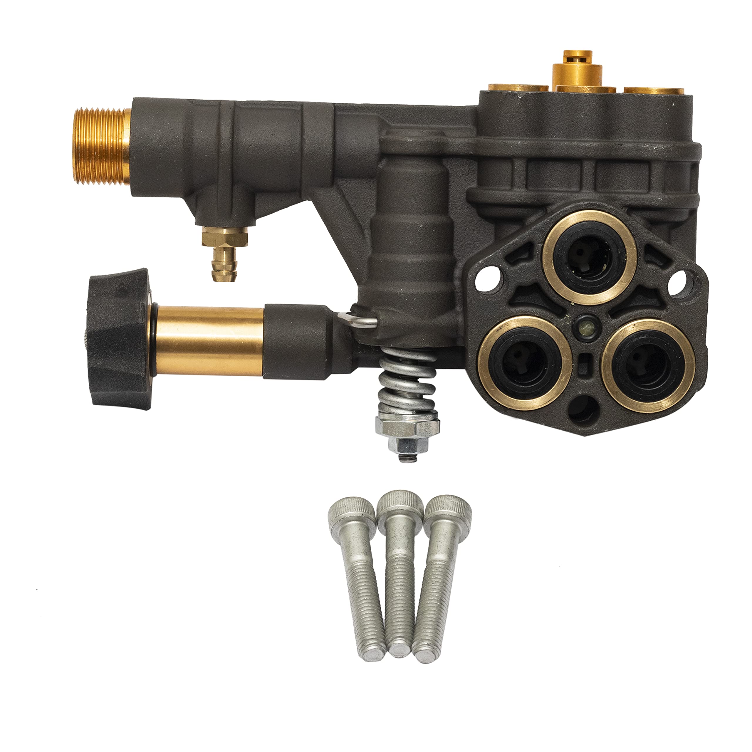 Simpson manifold next to hardware showing included parts for easy install