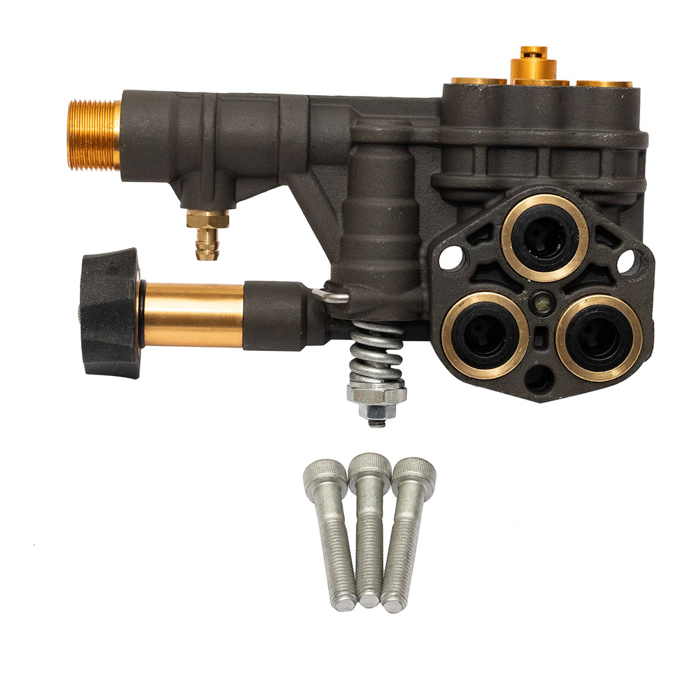 Simpson manifold next to hardware showing included parts for easy install