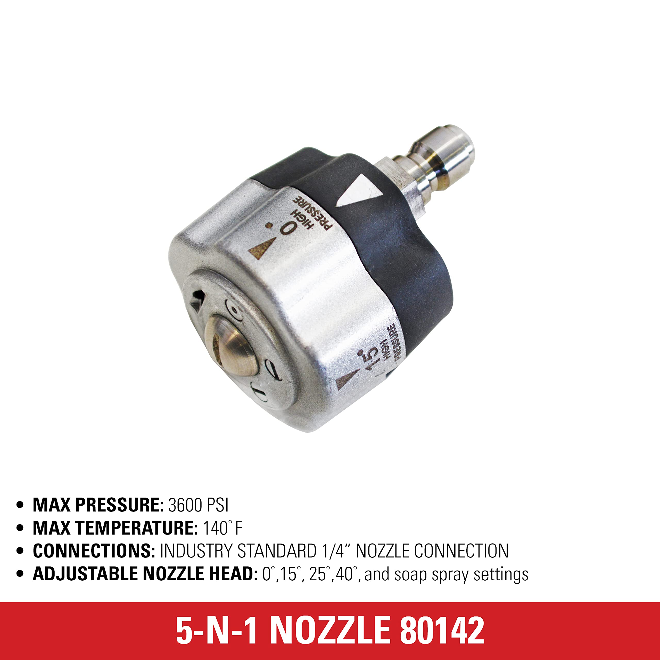 SIMPSON nozzle held in hand next to ruler illustrating compact size and easy transport for homeowners and pros