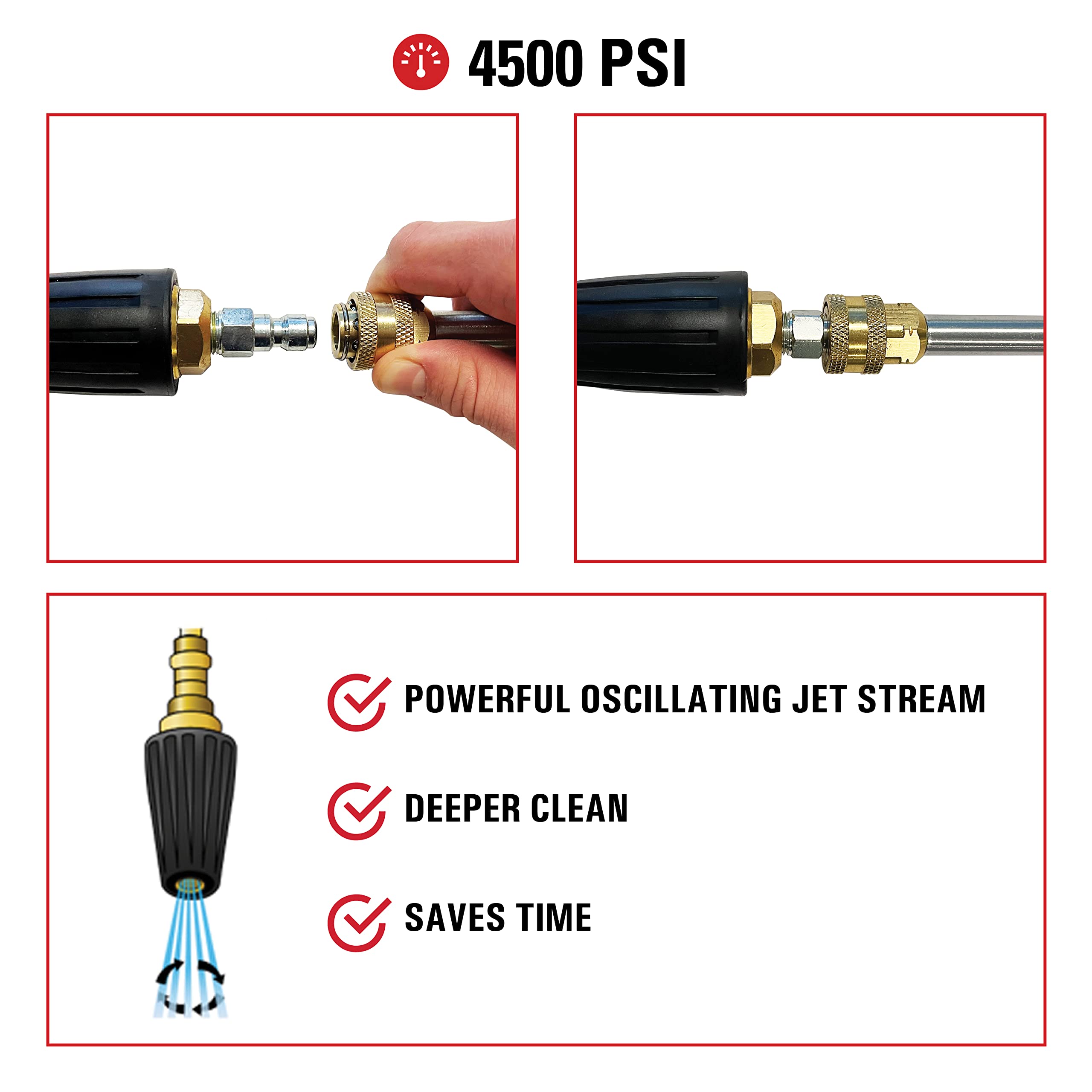 SIMPSON turbo nozzle attached to wand cleaning concrete driveway for faster soil removal