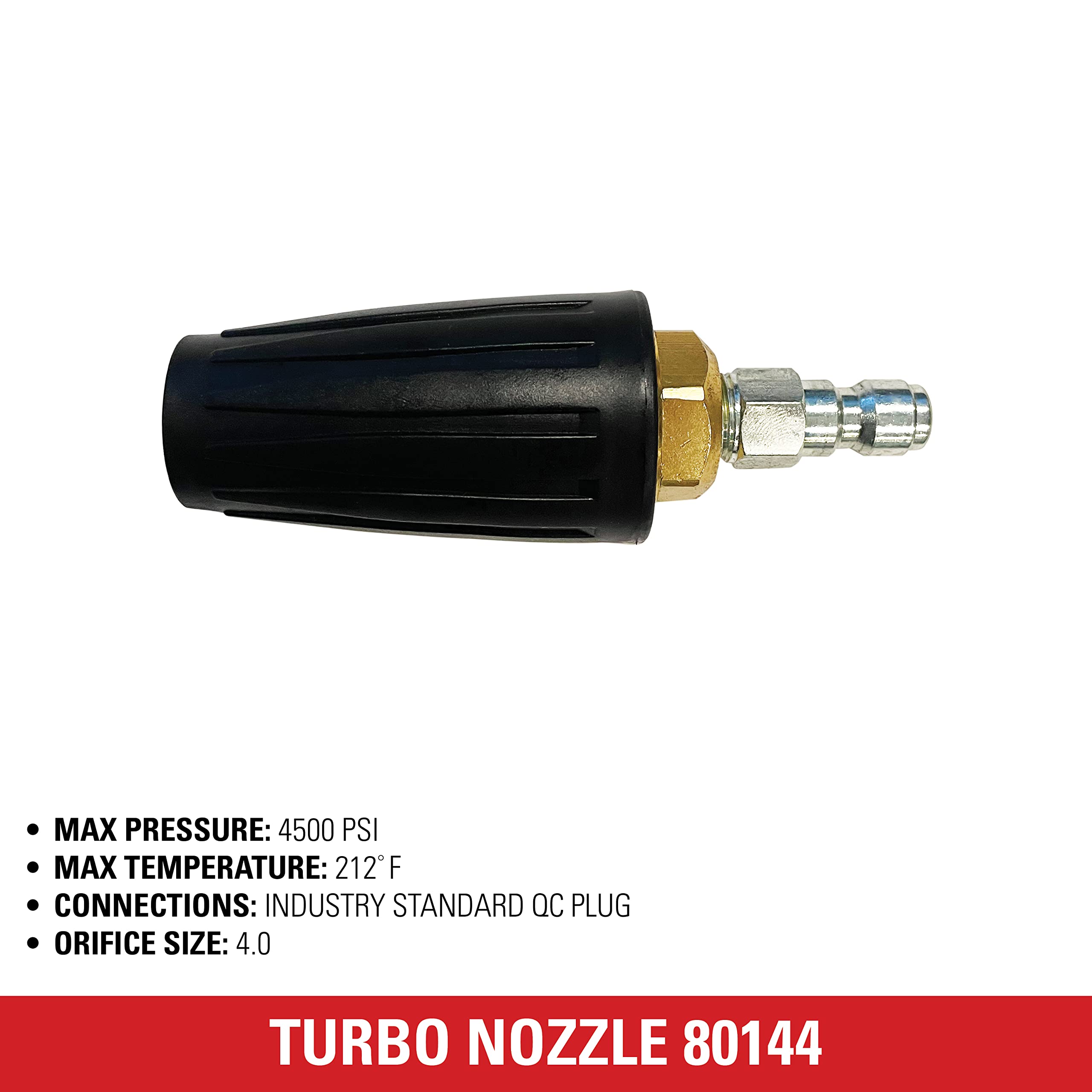 SIMPSON turbo nozzle next to ruler for scale showing compact size and easy storage benefit