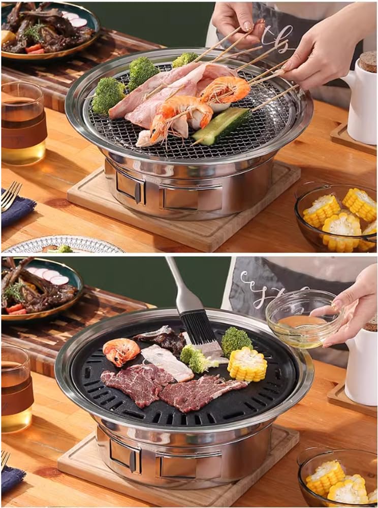 Singring grill on backyard table during barbecue highlighting social cooking