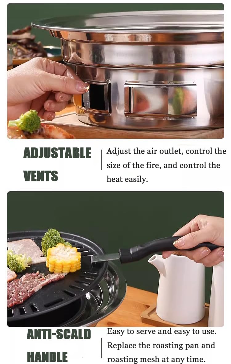 Singring grill next to dinner plate demonstrating cooking size and scale