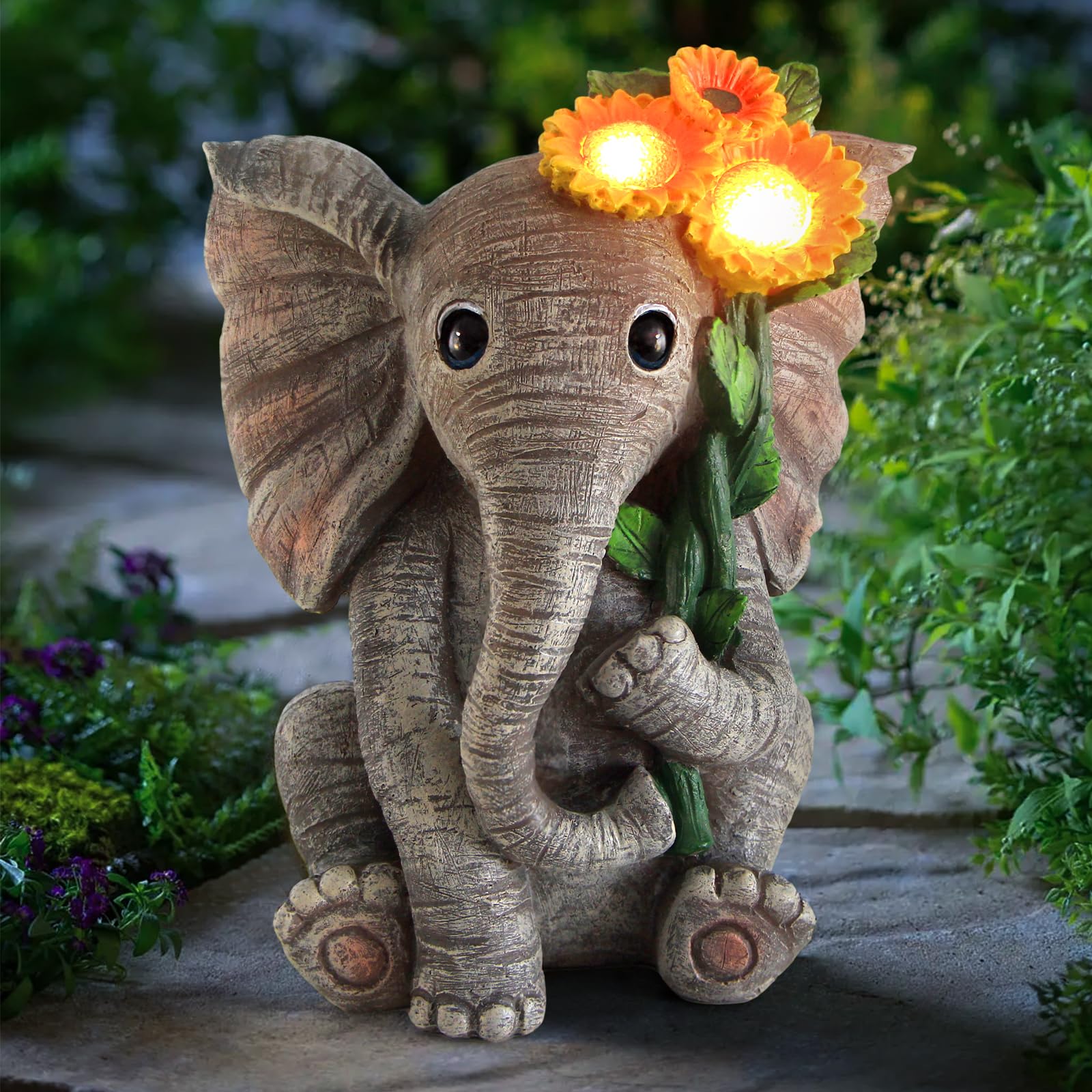 Sinhra baby elephant front view showing sunflower and cheerful detail, adds charm