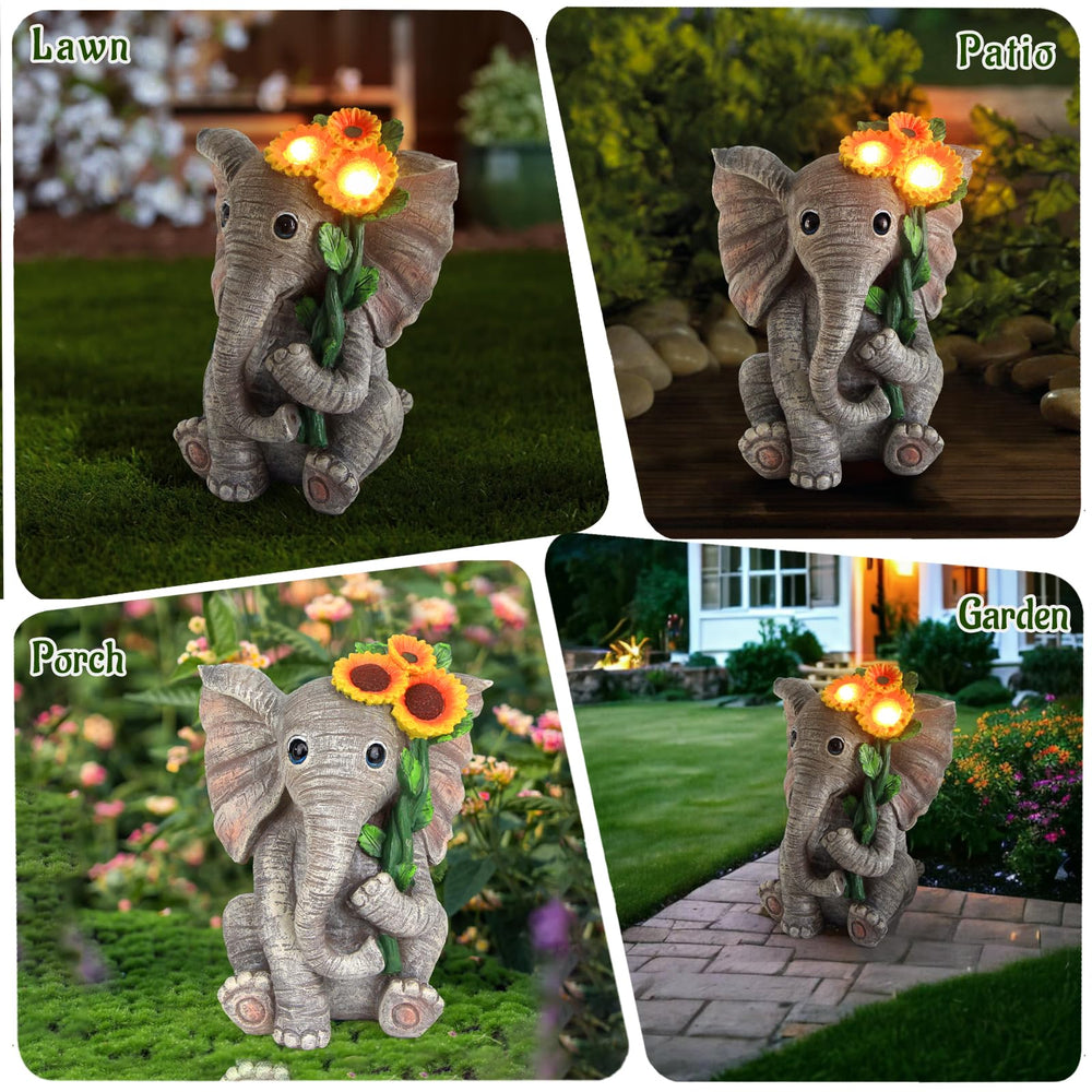 Sinhra statue lit at night providing soft LED glow for pathways and mood