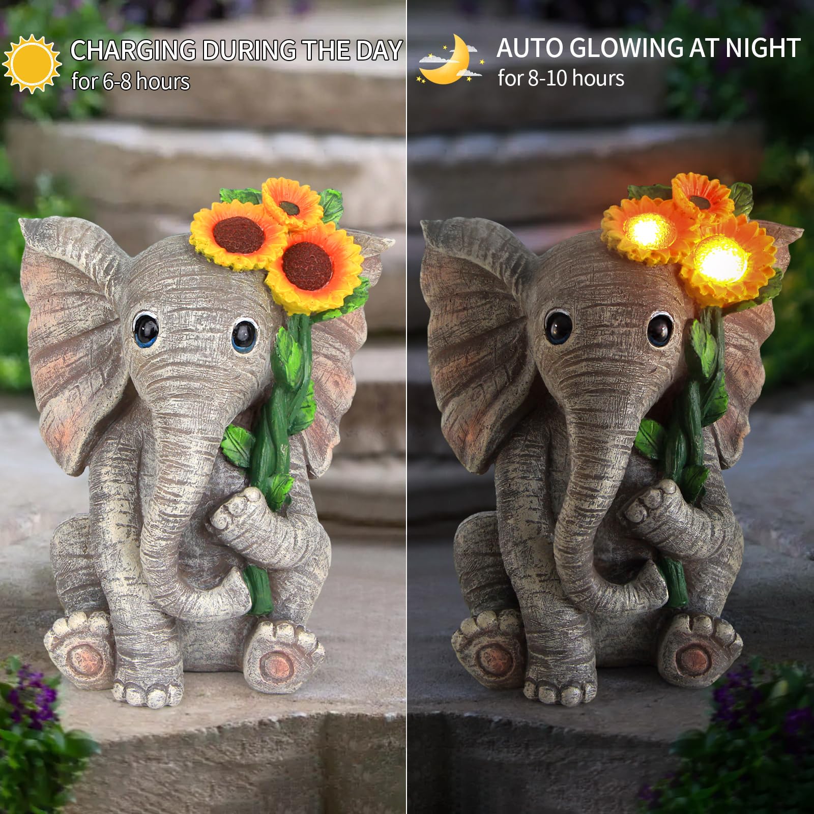 Sinhra elephant on porch showing decorative appeal and welcoming curb feel