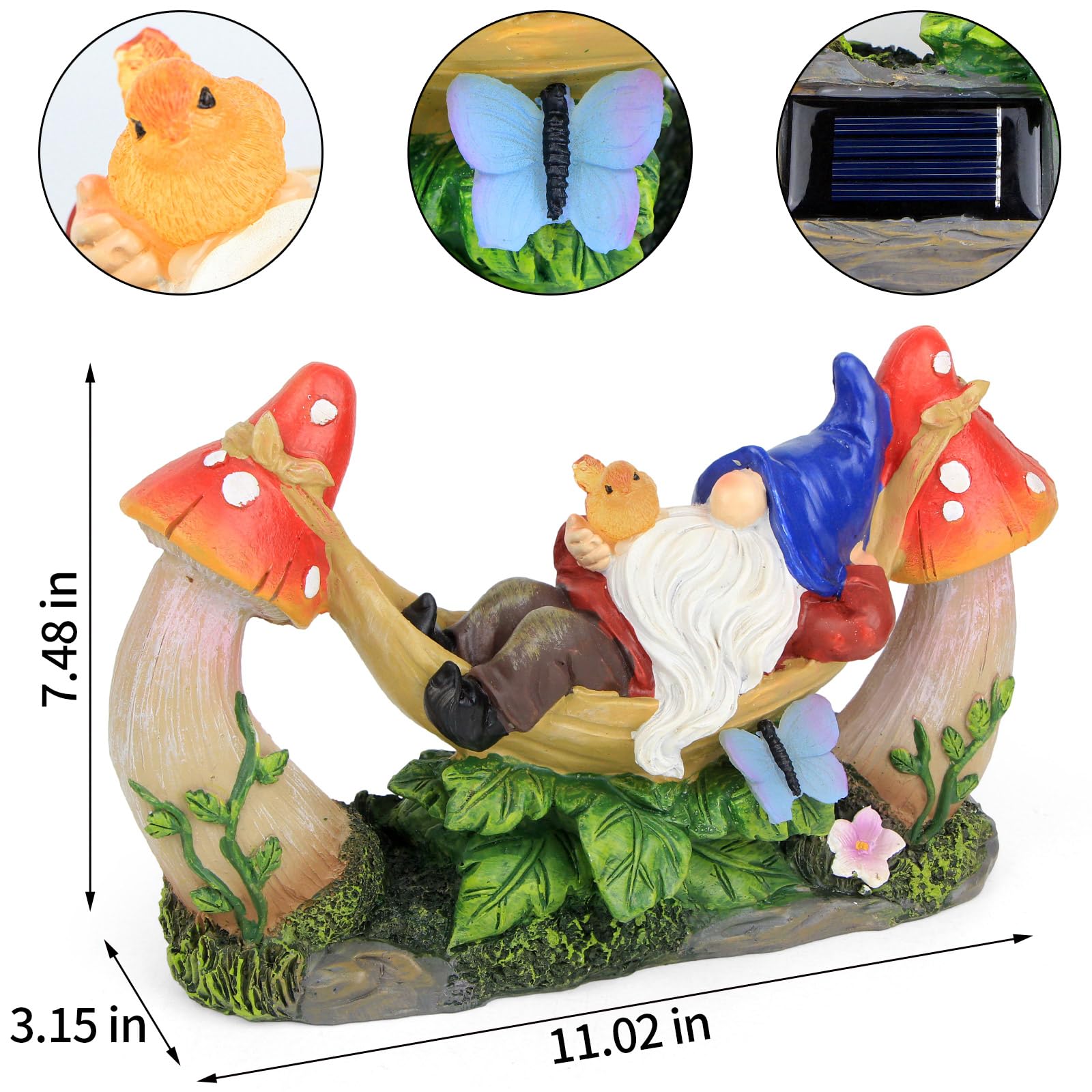 Sinhra side view with mushroom and flower accents adding whimsical garden interest
