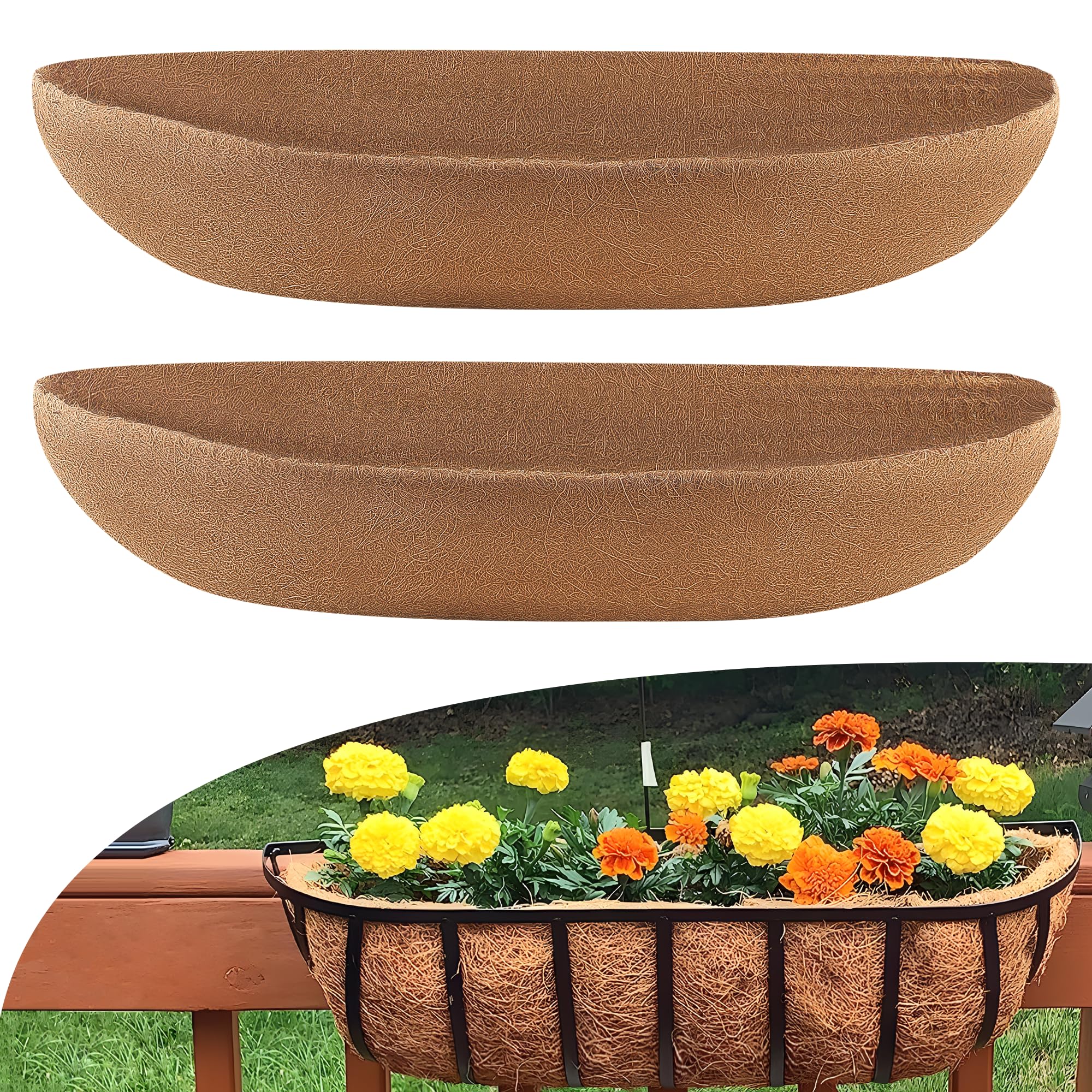 Sinimaka front view of two 48-inch coir liners showing compact packaging and ready-to-use benefit