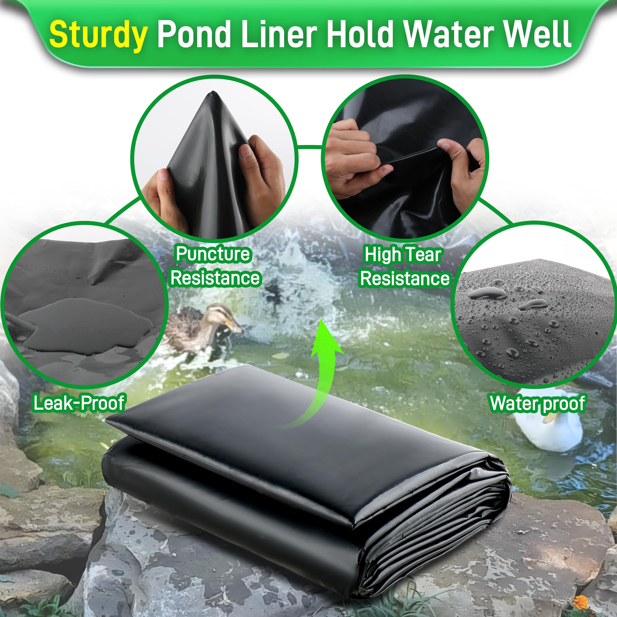 Sinimaka installed pond wide view showing waterproof benefit for koi