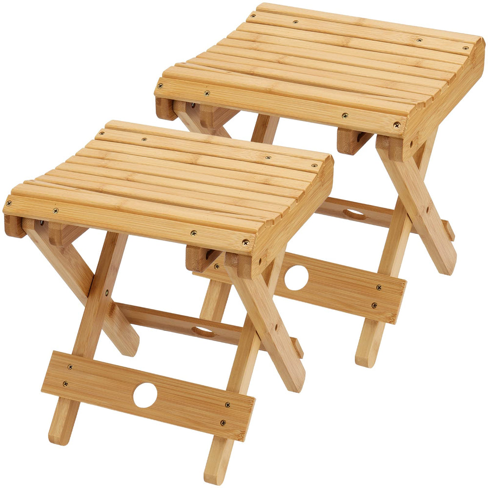 SINJEUN front view showing folded and unfolded stools for compact storage benefit