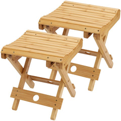 SINJEUN front view showing folded and unfolded stools for compact storage benefit