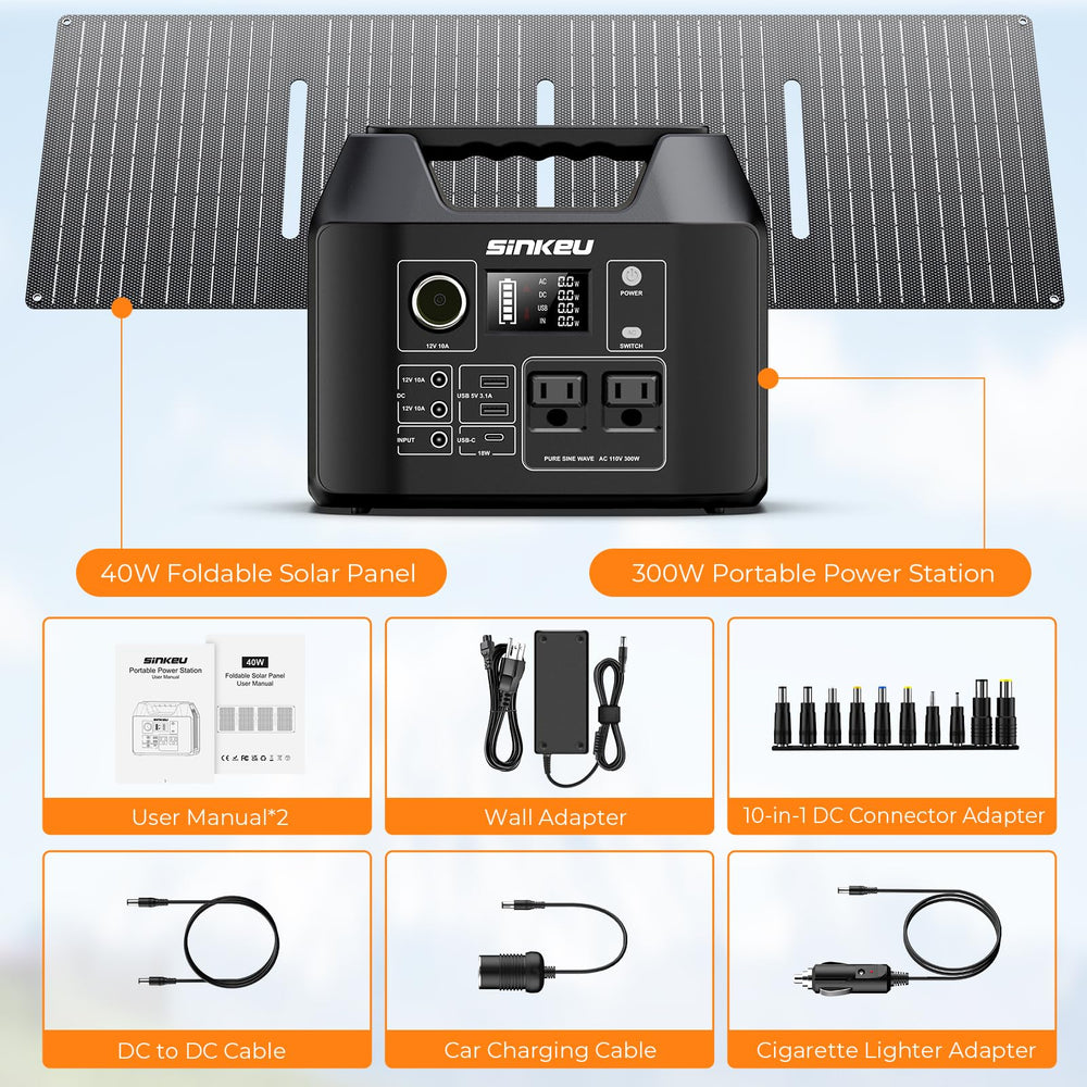 SinKeu accessories spread out including cables and charger, ready-to-use kit