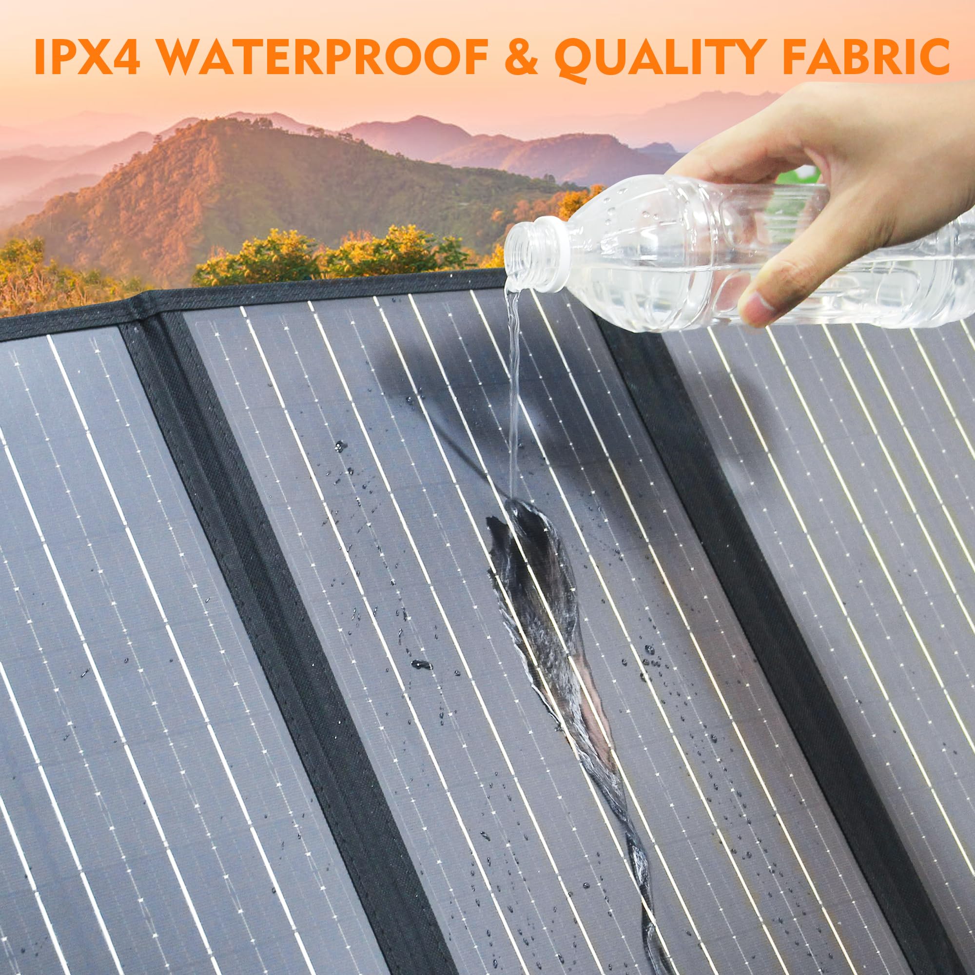 SinKeu panel shedding rain droplets illustrating IPX4 water resistance outdoors