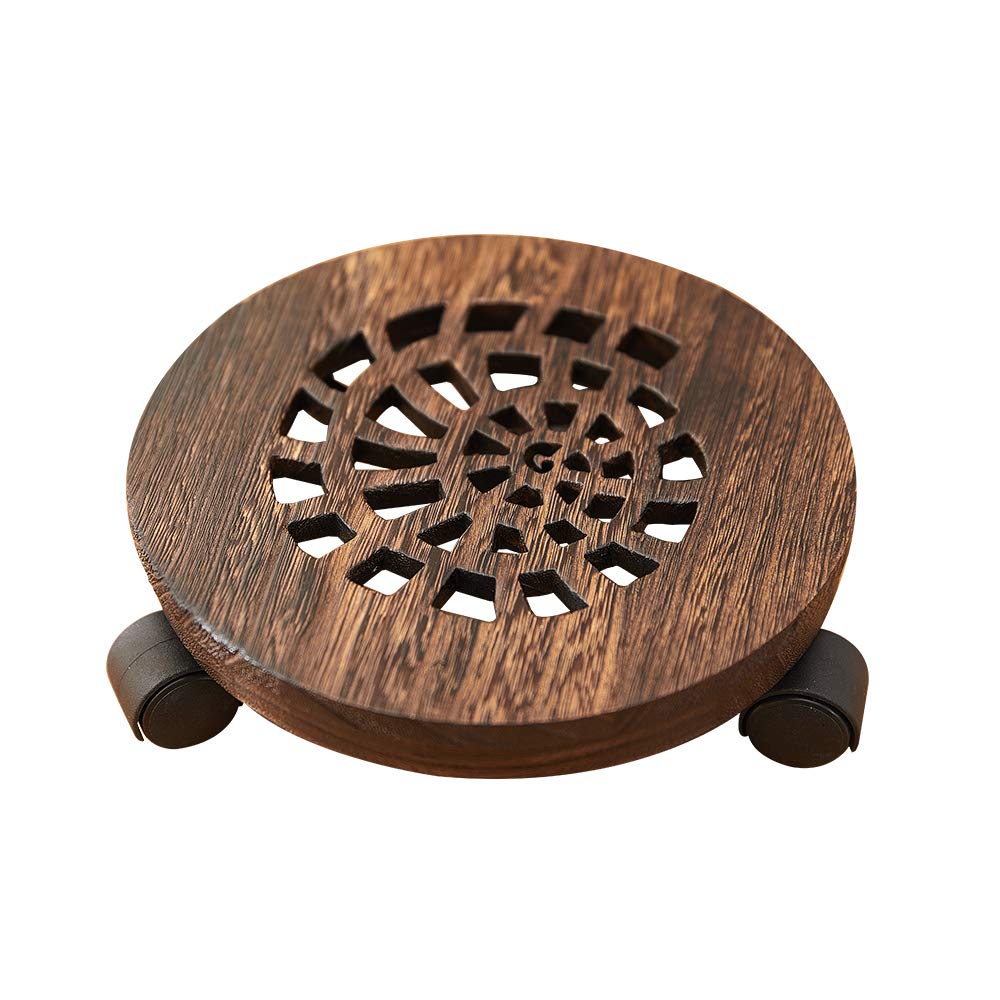 SINOBEST front view of wooden plant caddy showing sturdy platform and overall design