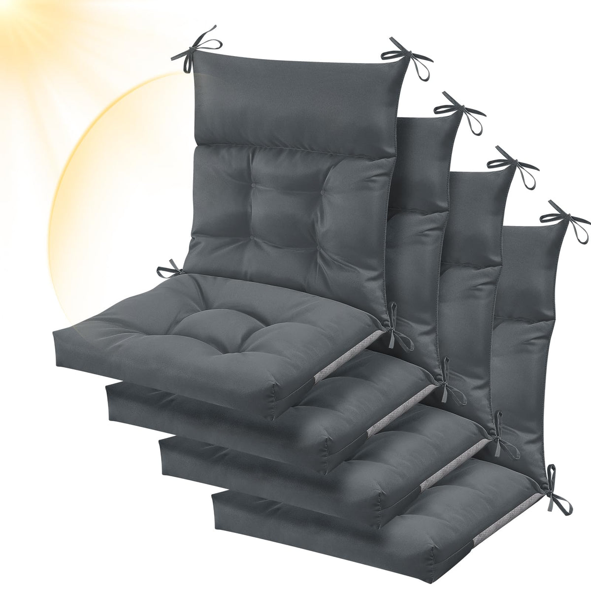 Sintuff front view of four dark grey cushions showing full package and benefit of matching set