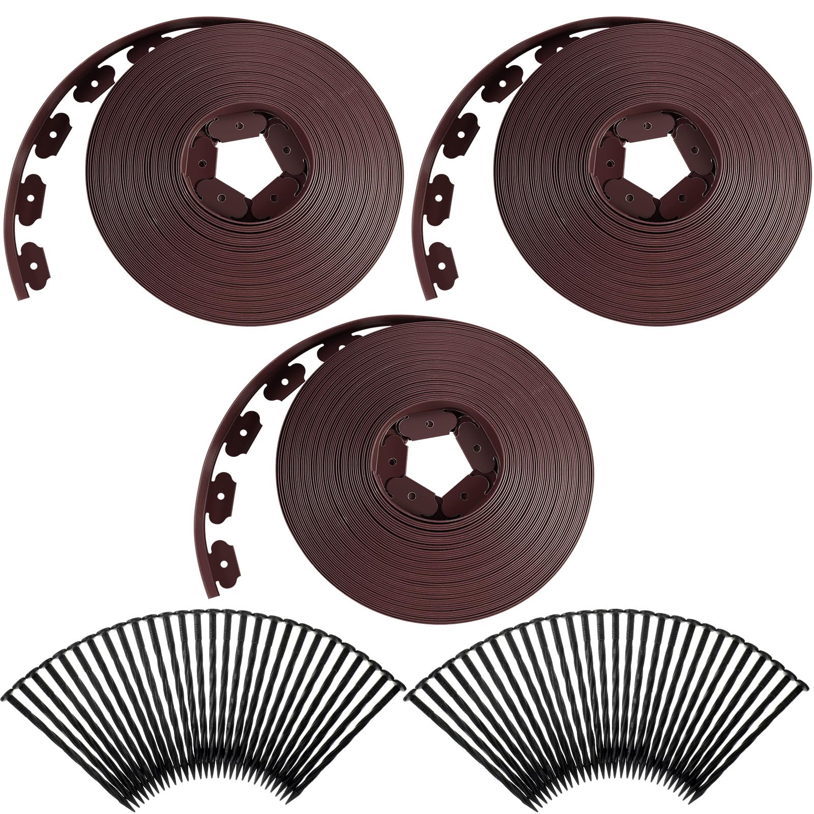 Sintuff front packaging showing three brown rolls and included spikes for quick installation