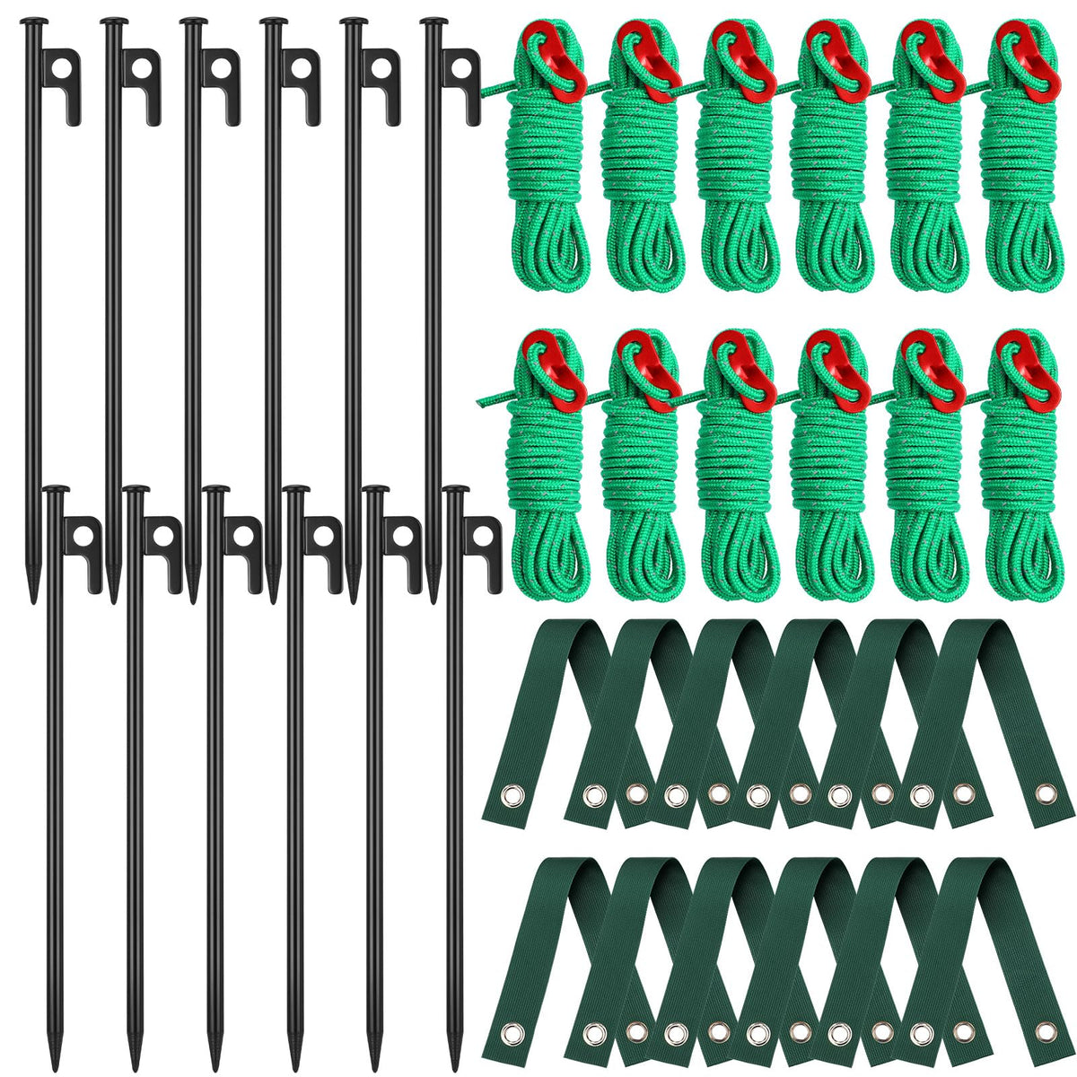 Sintuff front packaging showing full 36-piece tree stake kit and contents benefit durability