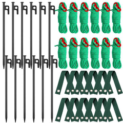 Sintuff front packaging showing full 36-piece tree stake kit and contents benefit durability
