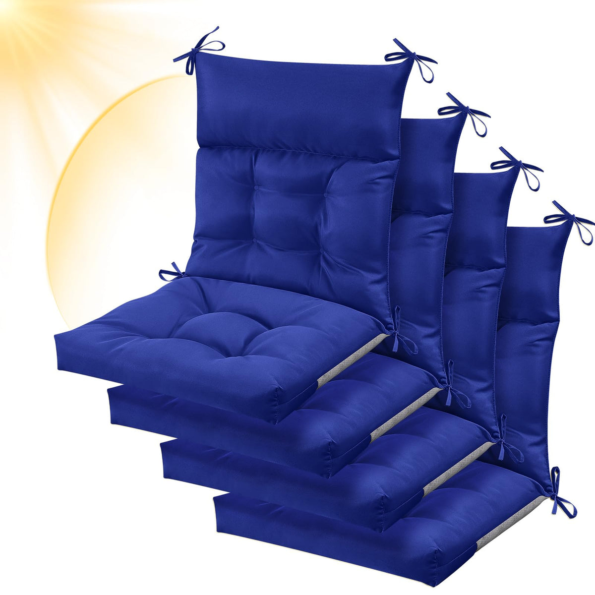 Sintuff front view of all four navy cushions showing coordinated set and comfort