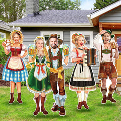Sintuff front view of four Oktoberfest yard signs showing festive faces and bright colors, ideal for party decor