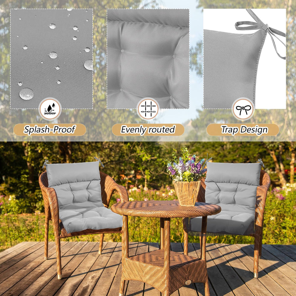 Sintuff cushion on patio chair lifestyle scene adding comfort and modern neutral look outdoors