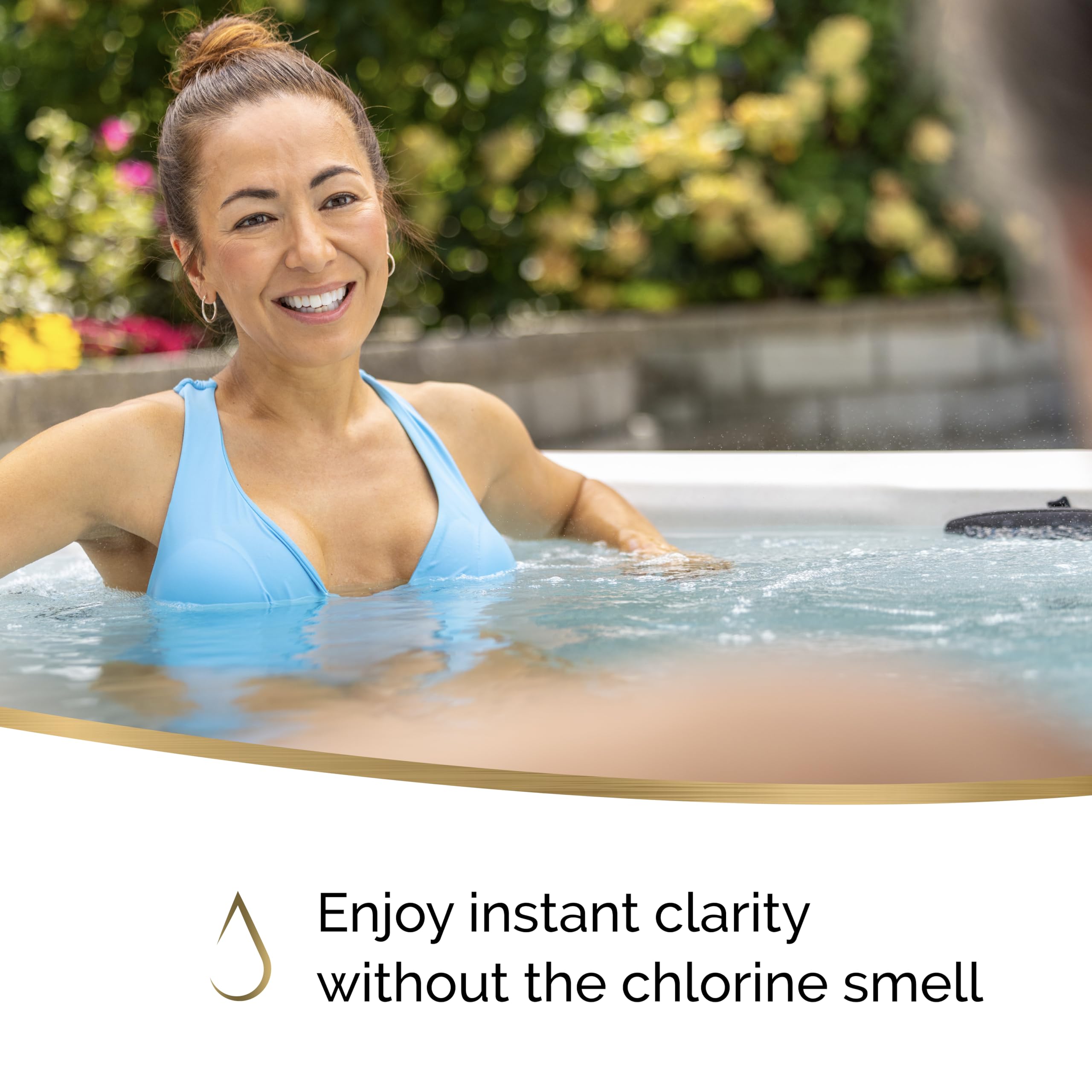 Pouring Sirona granules into a spa demonstrating simple application for quicker water clarity