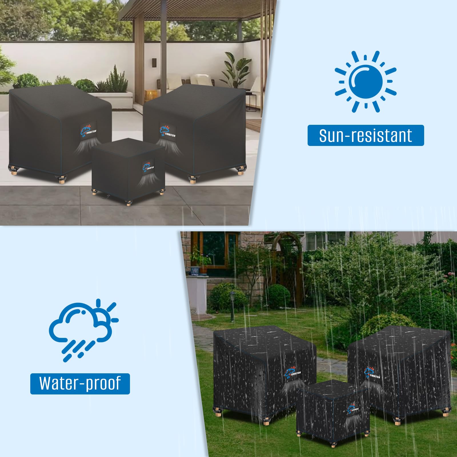 SIRUITON folded covers packed for storage demonstrating compactness and easy seasonal storage