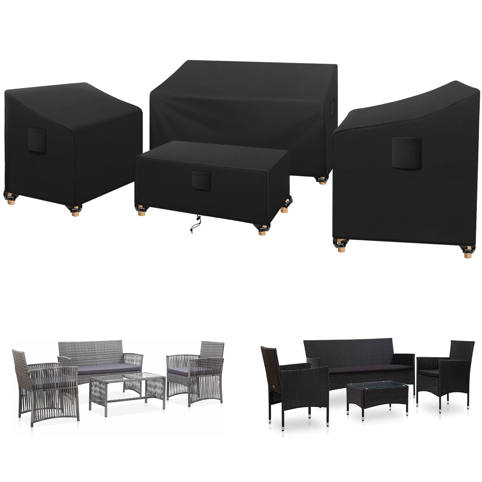 SIRUITON full 4-piece cover set shown on patio protecting furniture