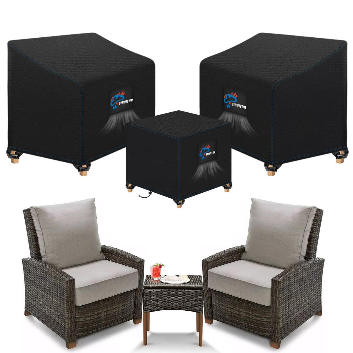 SIRUITON front view showing full covered bistro set protection