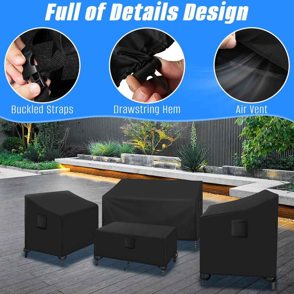 SIRUITON covers in a patio lifestyle scene demonstrating weather protection