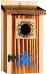 SISTERBIRD front view assembled cedar house shows sturdy outdoor shelter benefit