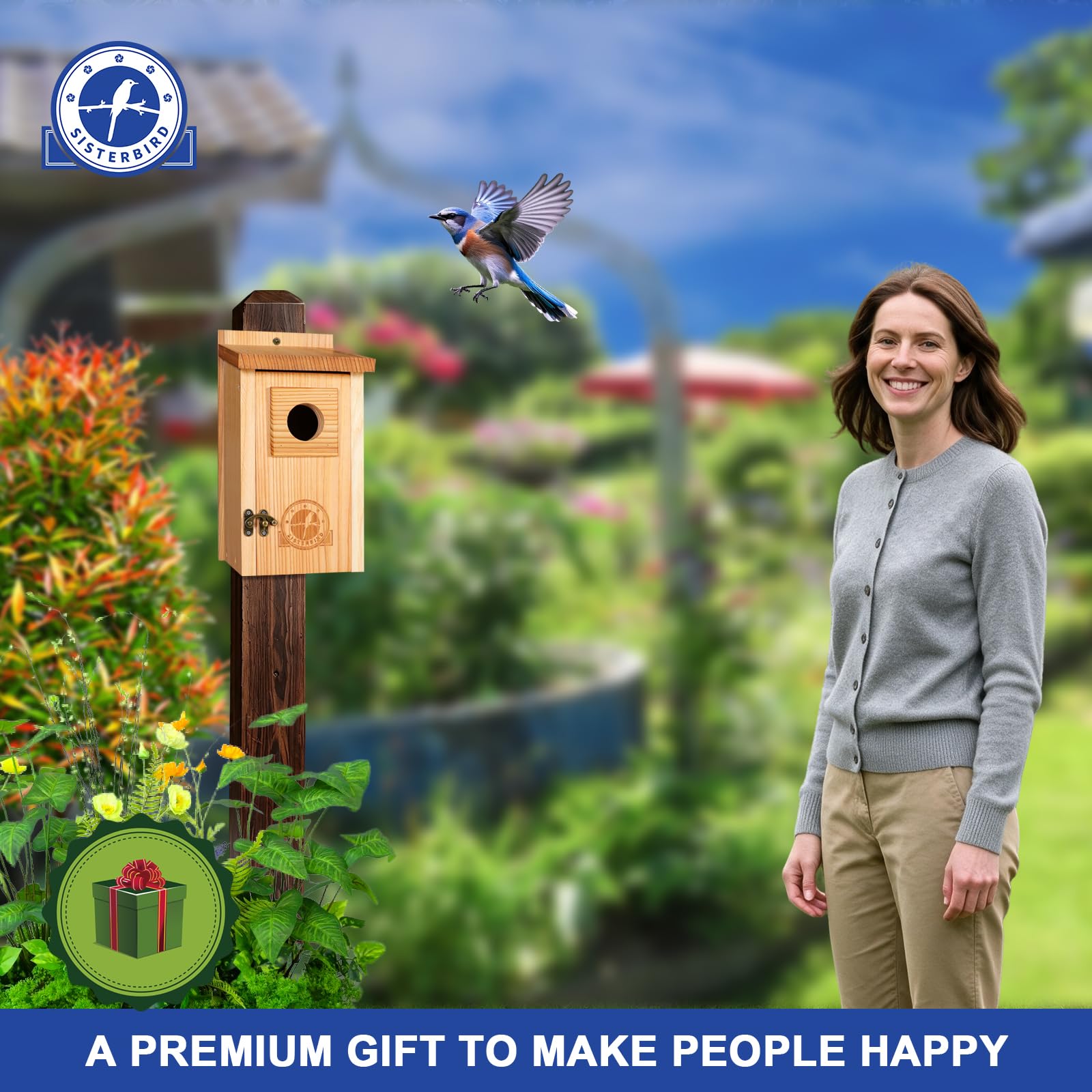 SISTERBIRD held in hand to show size and easy-install scale benefit