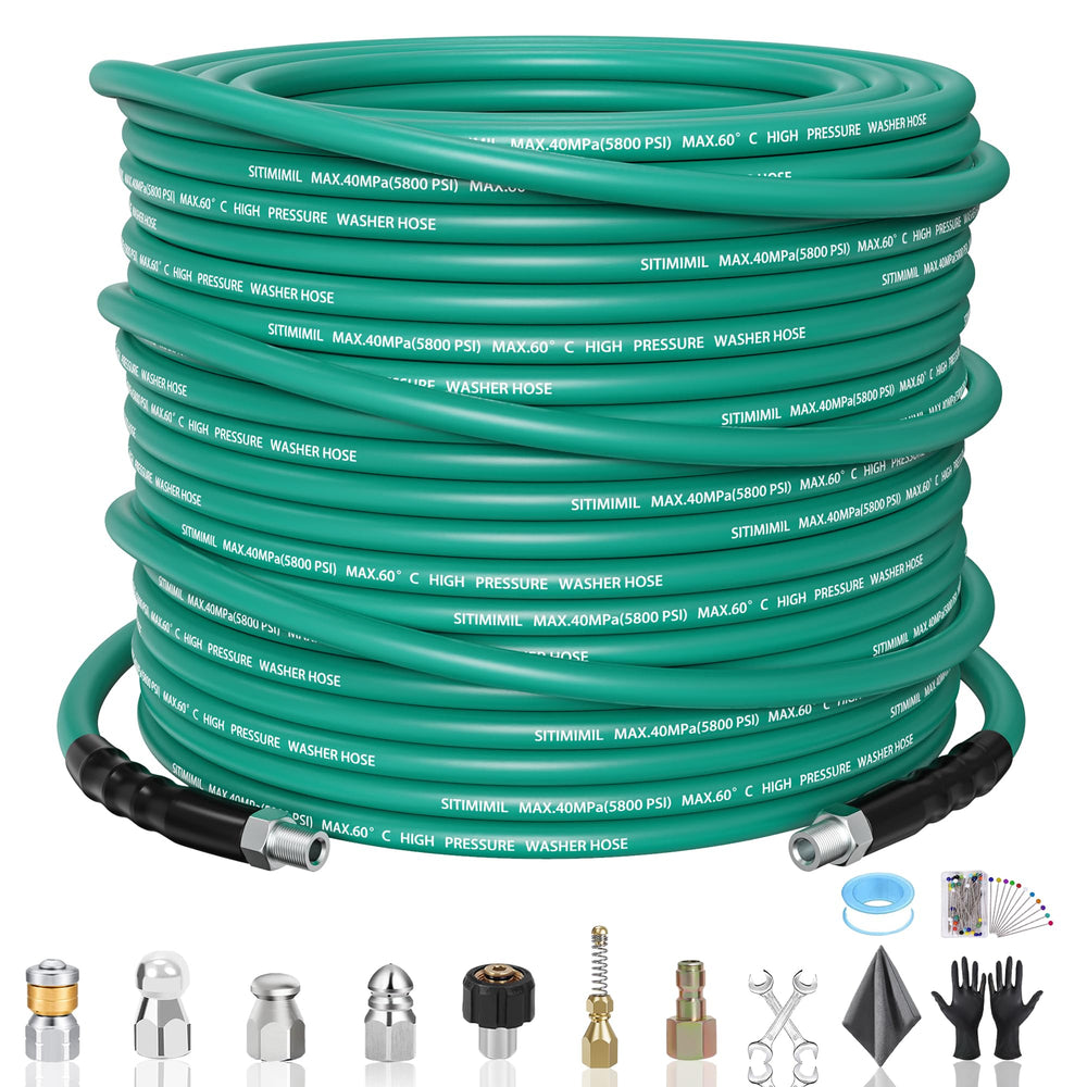 SITIMIMIL front packaging showing full sewer jetter kit and contents for quick setup