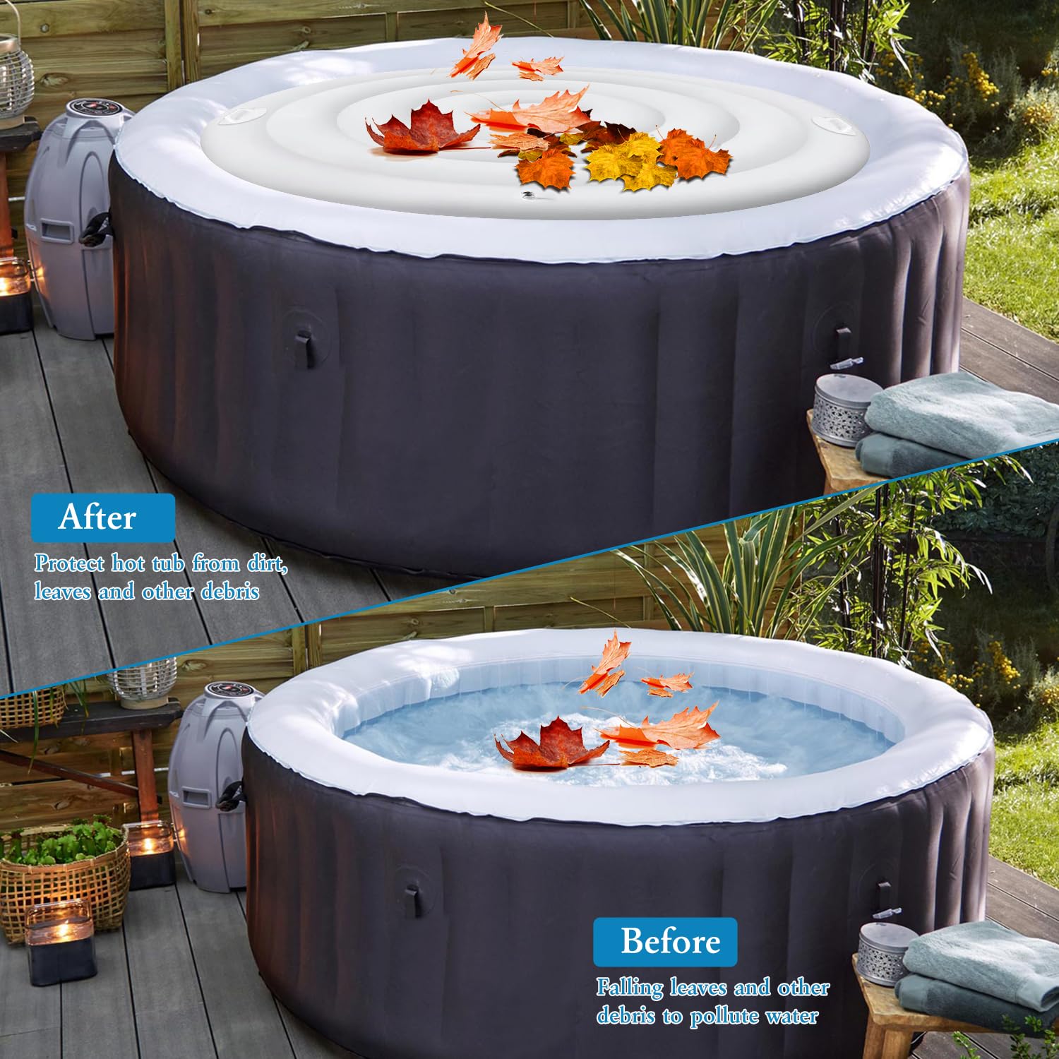 Sitroasho cover on hot tub in use keeping water warm and debris-free