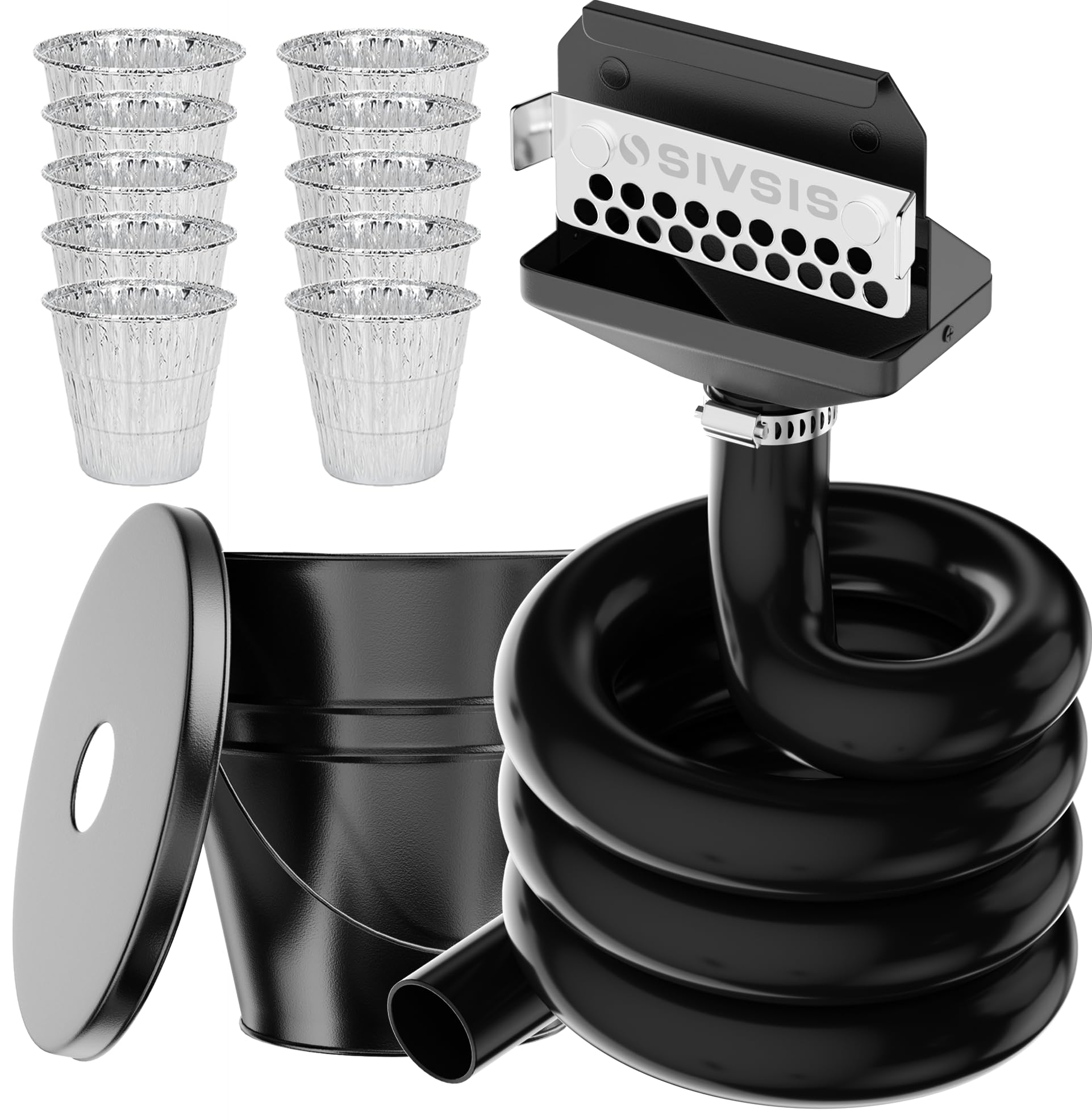Sivsis front-mounted grease catcher showing funnel and bucket for tidy cooking