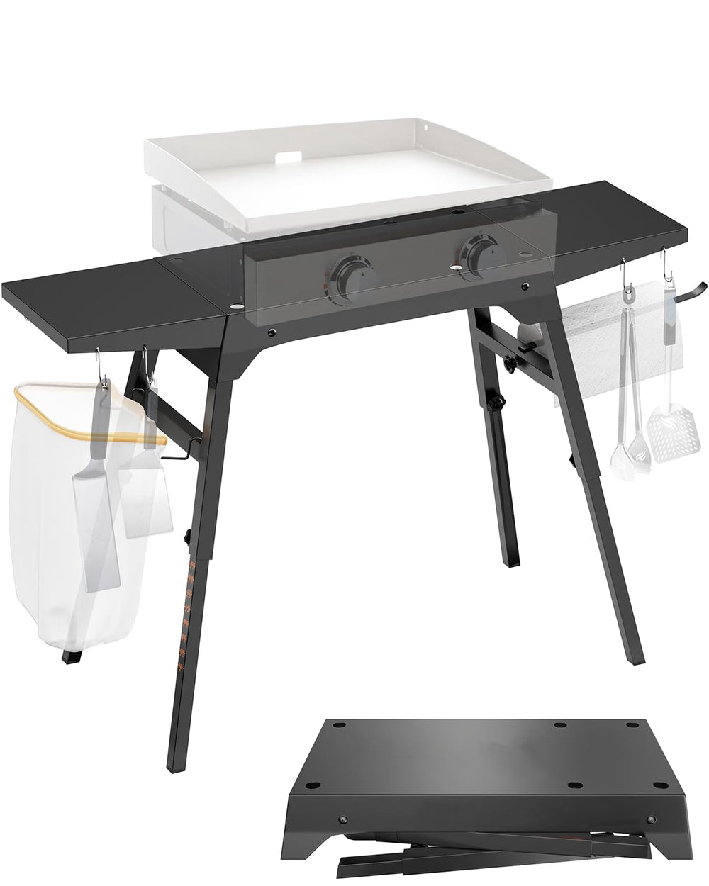 Sivsis front view showing Blackstone griddle on sturdy frame for secure cooking