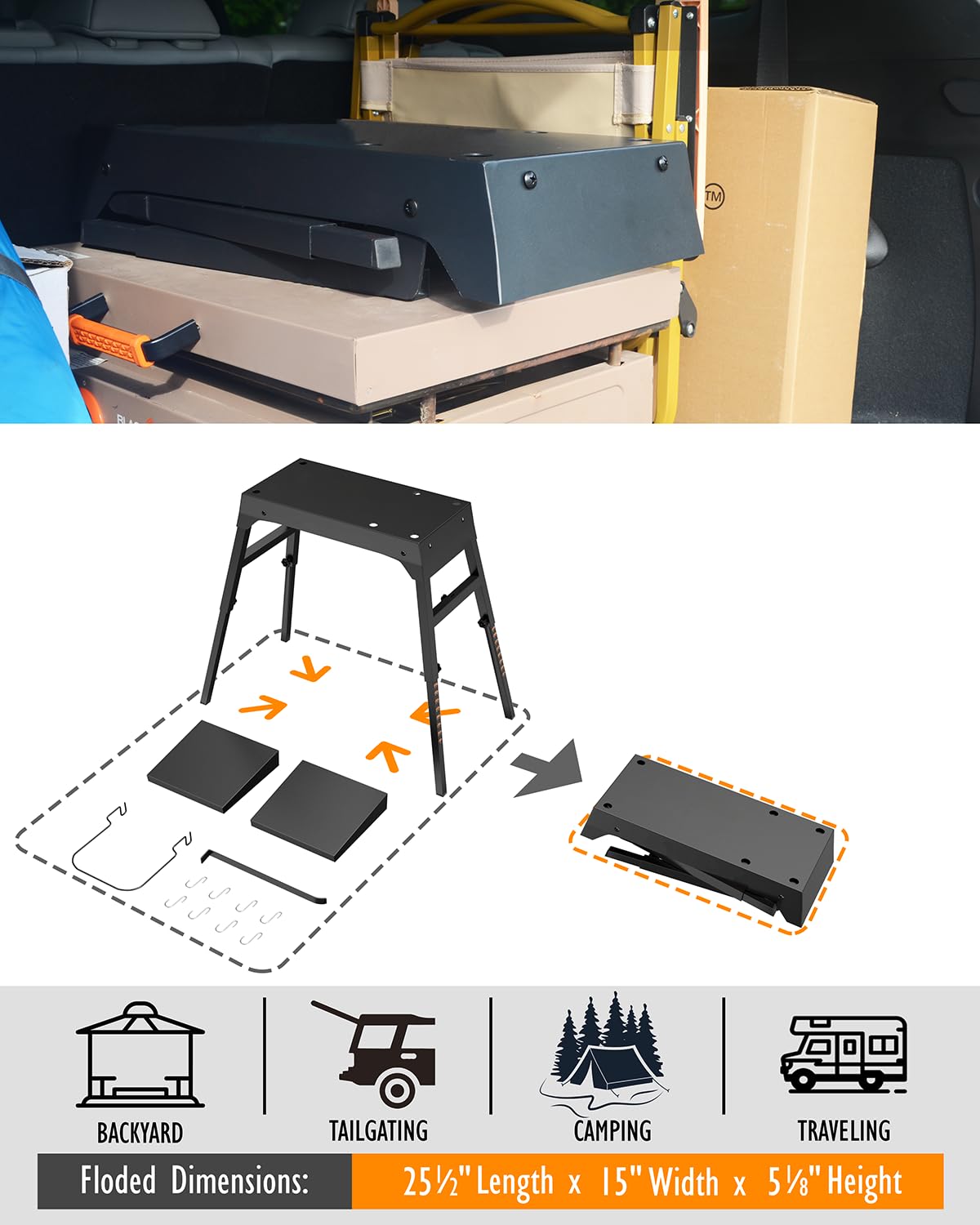 Sivsis side shelf with tool hooks showing organized prep space and quick access