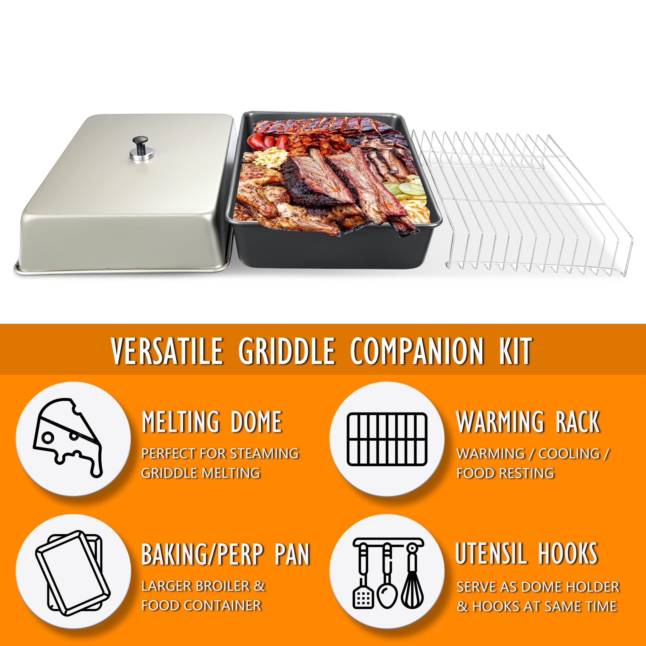 Sivsis warming rack placed on griddle holding buns to keep food warm without overcooking