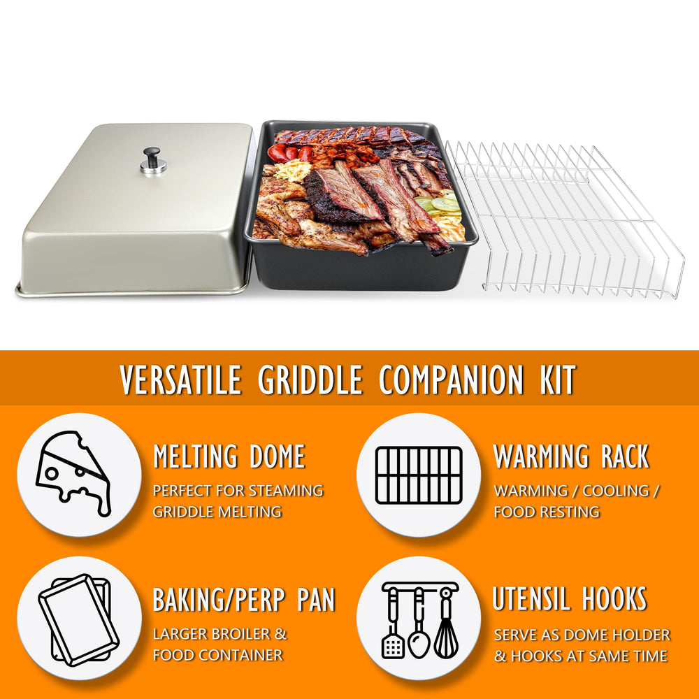 Sivsis warming rack placed on griddle holding buns to keep food warm without overcooking