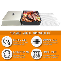 Sivsis warming rack placed on griddle holding buns to keep food warm without overcooking
