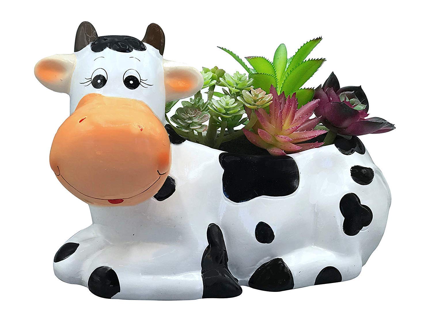 Sixdrop cow planter front view showing whimsical design and durable ceramic