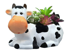 Sixdrop cow planter front view showing whimsical design and durable ceramic