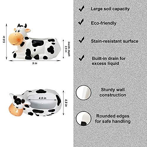 Sixdrop cow planter on farmhouse table enhancing decor and functional storage