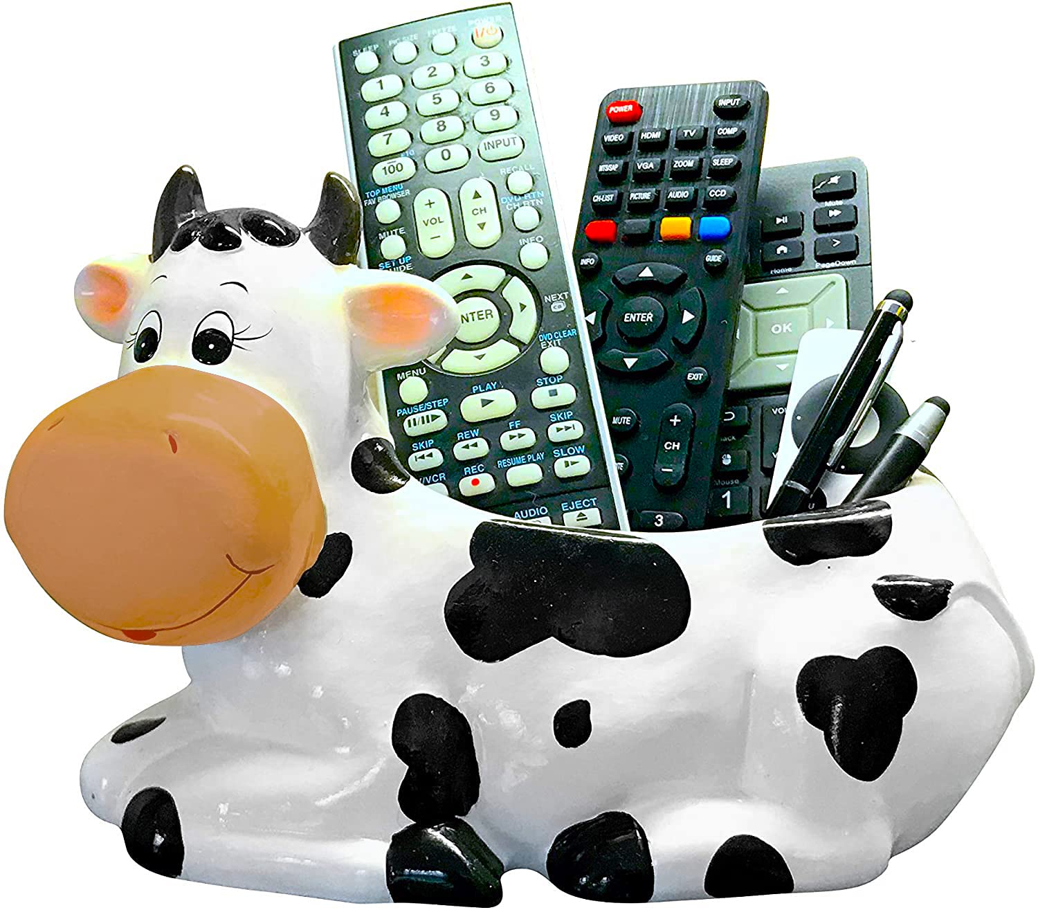 Sixdrop cow planter held in hand showing compact scale and stable weight