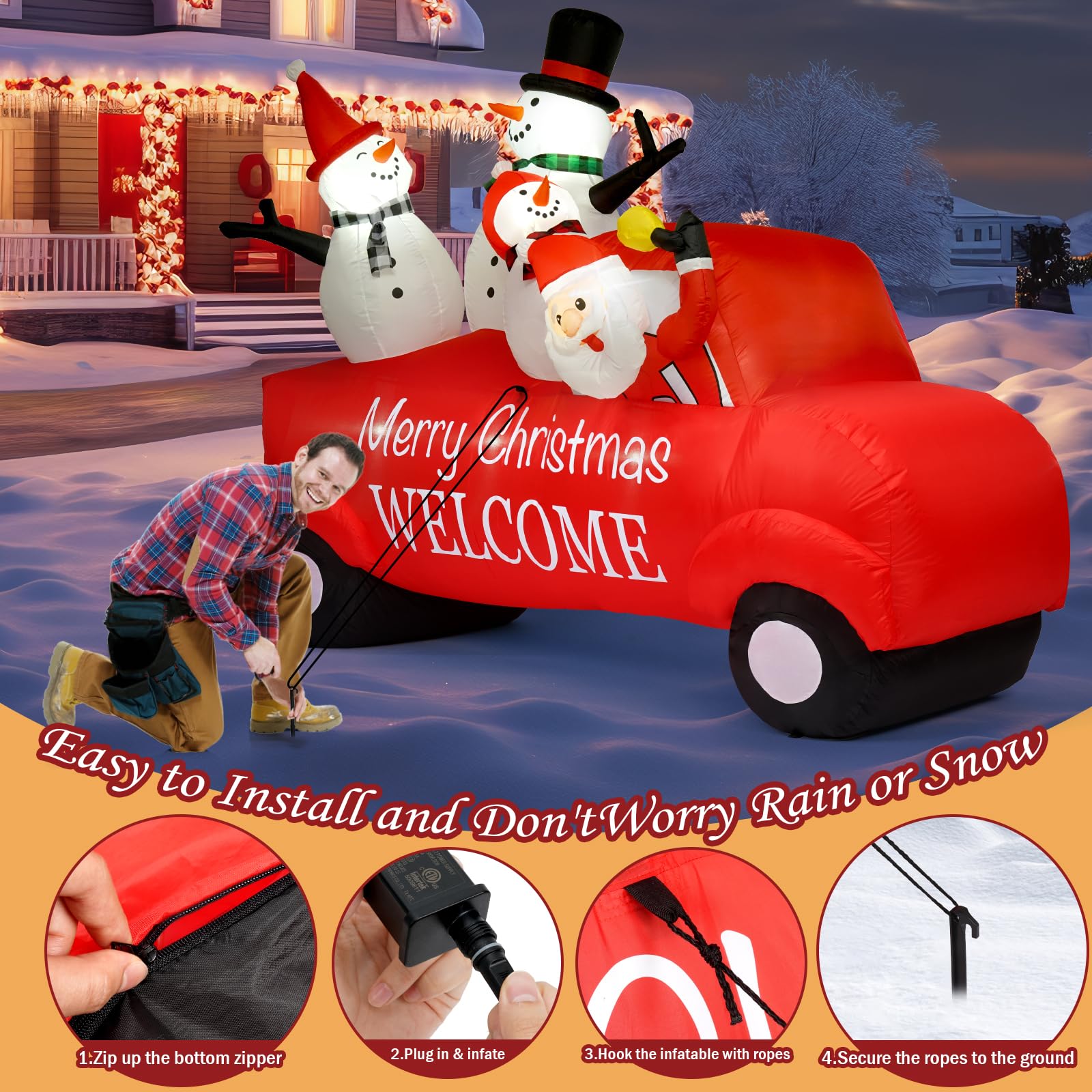 Sizonjoy on a front lawn with lights, festive family-friendly yard centerpiece