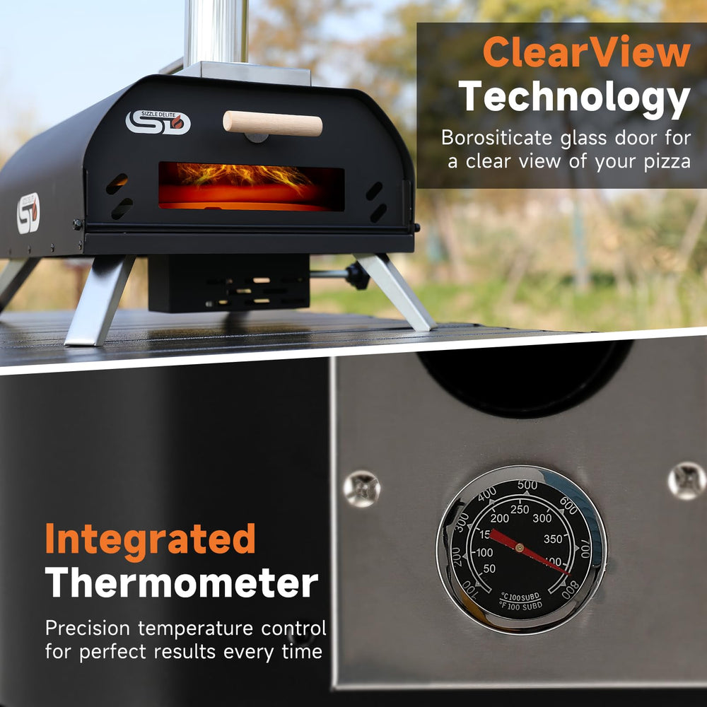 SizzleDelite oven in use with pizza inside demonstrating fast 90-second cooking benefit