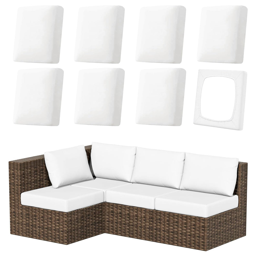 SK Studio front view of eight cushion covers showing uniform protection